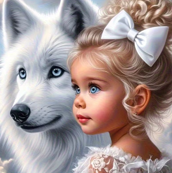 Diamond Painting Mädchen mit Ihrem Wolf